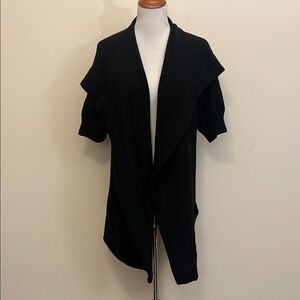 Vince Black Wool Cashmere Blend Short Sleeve Hooded Cardigan Size Medium